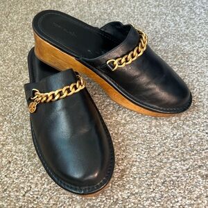 Tory Burch Black Mules with Gold Chain